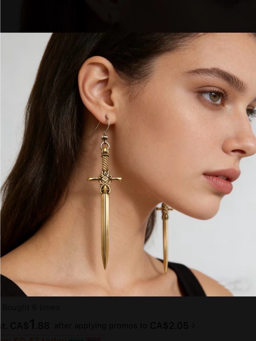 2️⃣Goldtone Sword Dagger Drop Earrings New